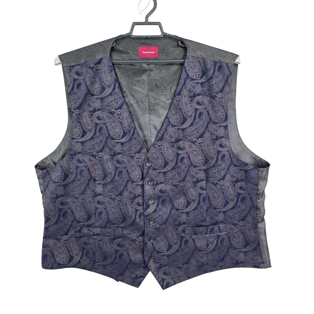 Mens Samuel Windsor Black Navy Paisley Jacquard Waistcoat Vest Button Front 42R